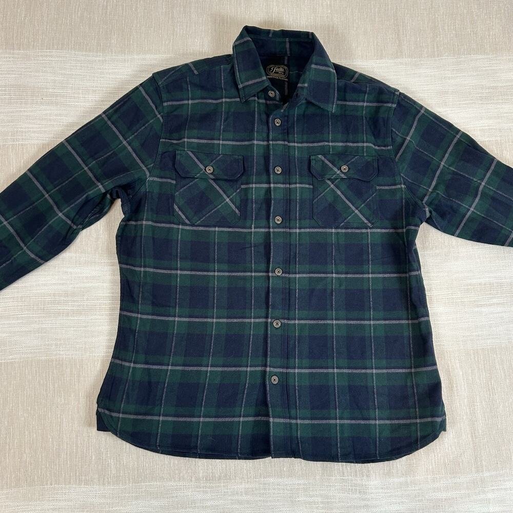 Jach's‎ Mens Heritage Flannel Sz Large Plaid Shirt Cotton Cabincore Blue Green L